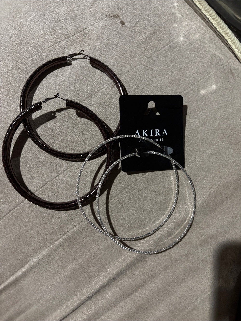 AKIRA Silver and Brown Hoop Earring Duo